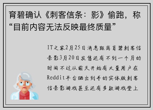 育碧确认《刺客信条：影》偷跑，称“目前内容无法反映最终质量”
