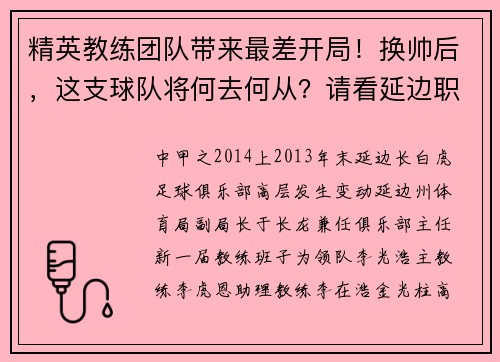 精英教练团队带来最差开局！换帅后，这支球队将何去何从？请看延边职业足球风云录（连载26）